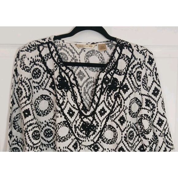 Ecologie Linen Top Black And White Print Boho Cottagecore Classic Large - Picture 1 of 8